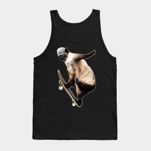 Siamese Cat Kitty Skateboard Skating Skateboarding Funny Tank Top